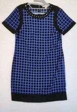Michael Kors Blue w Black Square  Shift A Line Dress party cocktail Wedding 8