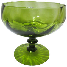 Vintage Made in Italy Empoli Glass Compote Bowl Avocado Olive Green 5 1/4