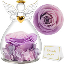 Rosa Eterna Regalo Donna, Rosa Stabilizzata Con Figurine Angelo Regalo Mamma, An