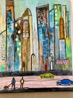 Original Mixed Media Painting Early Morning Cityscape