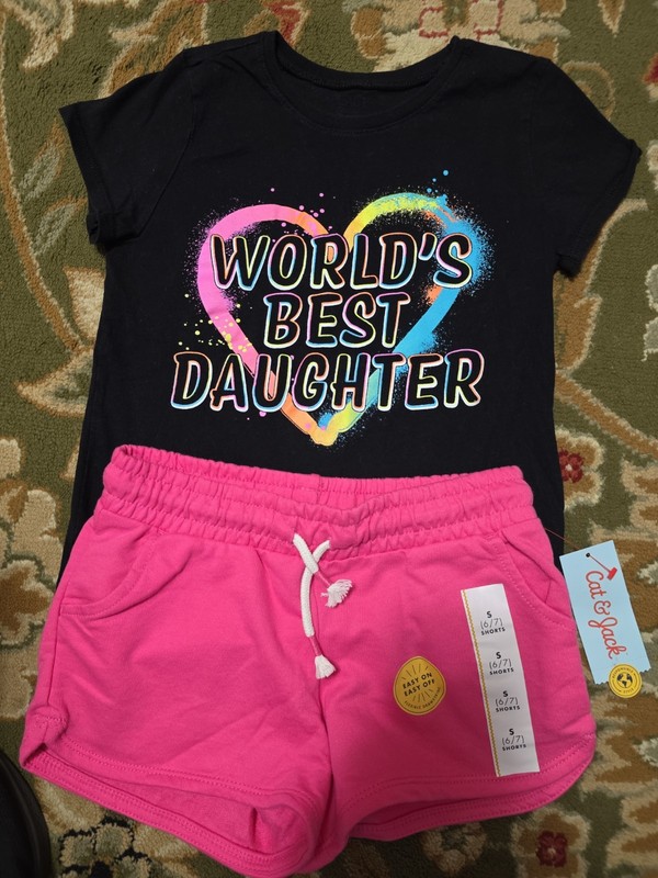 Girls Sz 6-7 WORLDS BEST DAUGHTER and New Pink Shorts