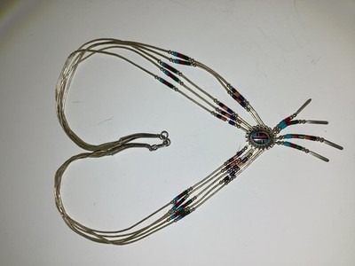 Vintage Native American Sterling Silver Beaded Multi Strand Chocker Necklace