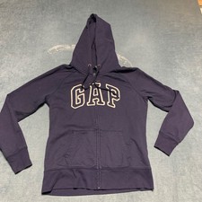 Gap Hoodie Womens Small Navy Blue Spellout Logo Full Zip Fleece Lined Winter