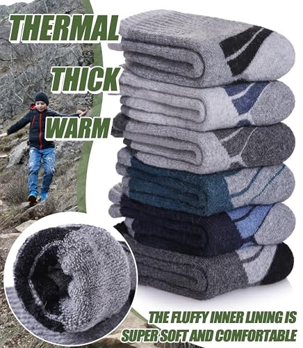Kids Merino Wool Hiking Socks Boys Girls 8-12 Years 6 Pairs Mix Color B