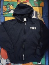 VTG USPS JERZEES Full Zip Hoodie Men's Large Navy Blue EXCELLENT CONDITION