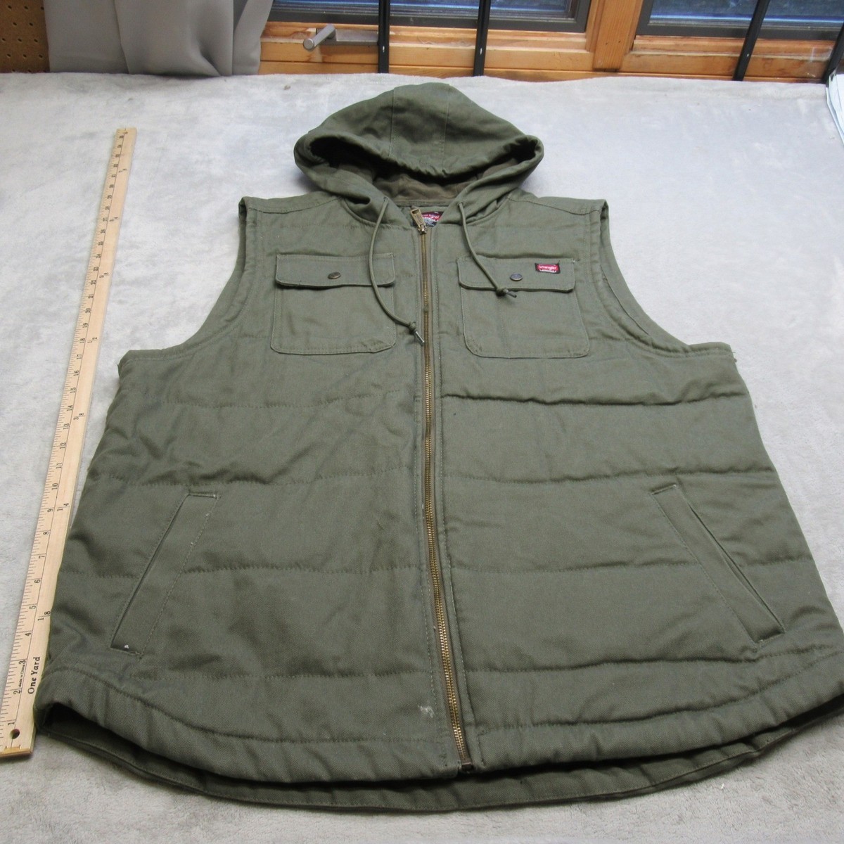 Wrangler Workwear Vest Mens 2XL Green Canvas Insulated Hooded