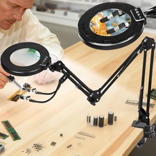 12X Magnifying Glass with Light and Stand, Ultra Long 3-Section Swing Arm, 5 Col