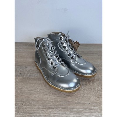 Kickers Kick Hi Metallic Silver Leather Ankle Boots Crepe Sole 486207 S EU 39