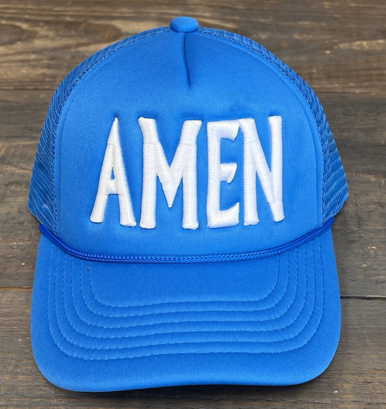 Blue/White AMEN Puff Embroidered Trucker Hat Cap Adjustable Snapback One Size