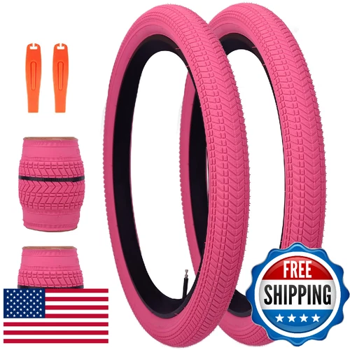 BALINGE 20x2.125 Kids Bike Tires 2 Pack Folding Replacement for BMX 20 inch Pink