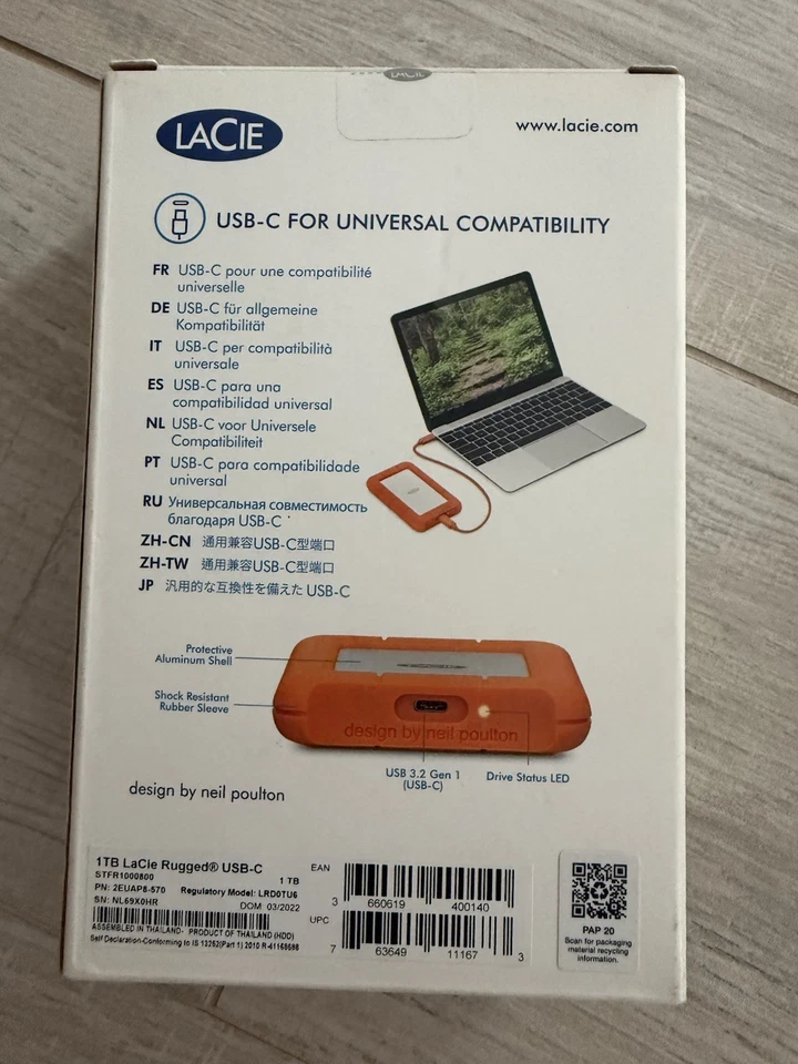 NEW Lacie External Hard HDD Lacie Rugged STFR1000800 Usb-C 1TB Orange - Image 2 of 3
