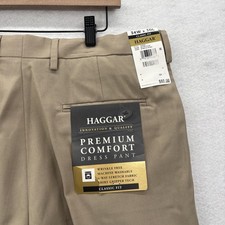 Haggar Dress Pants Mens 34x30 Khaki Premium Comfort Classic Fit Wrinkle Free