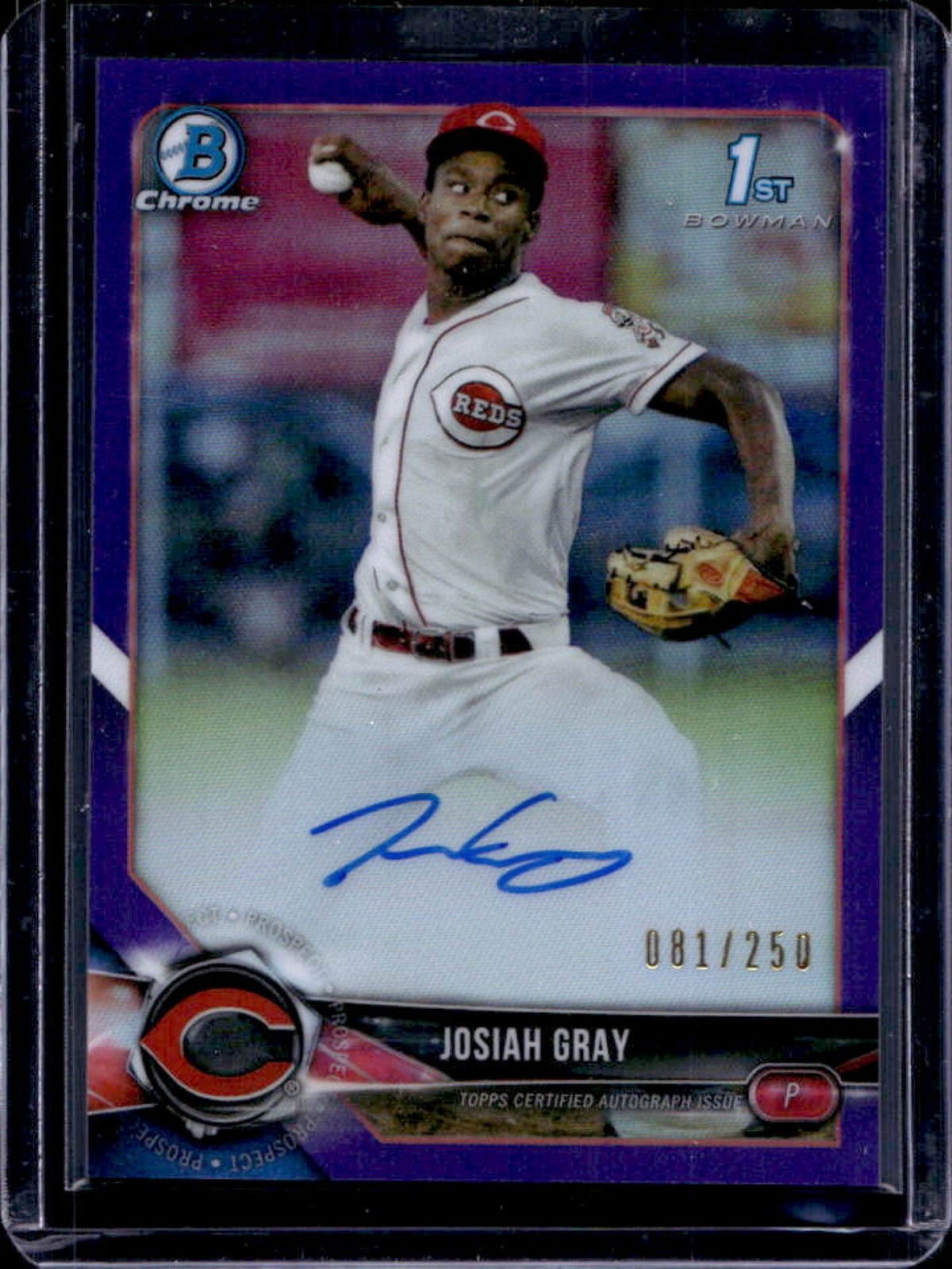 2018 Bowman Draft Josiah Gray Chrome Auto Purple Refractor #81/250 Reds