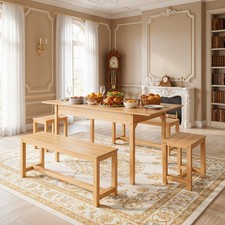 Wooden Extendable Dining Table Set 2 Chairs & 2 Benches  4-6 Seat Kitchen Desk