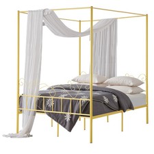 VEVOR Queen Size Canopy Bed Frame Metal Canopy Bed with Headboard Four Posters