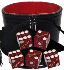 Authentic Binion's Casino Dice Red Frosted + Genuine Leather Cup Wide Opening