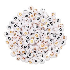 200 Pcs 4x7mm Acrylic Round White Letter Beads with Letter Q