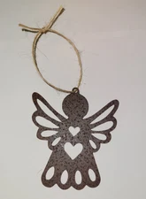 Rustic Tin Ornament Decoration - Angel with 2 Big Hearts  Christmas