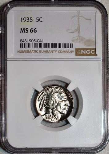 NGC MS-66 1935-P Buffalo Nickel, Razor-Sharp, Radiant, Superb Gem!