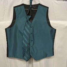 Nicole Miller Men's Formal Vest  Tie Set Teal Black Solid Striped Size M Lot 10
