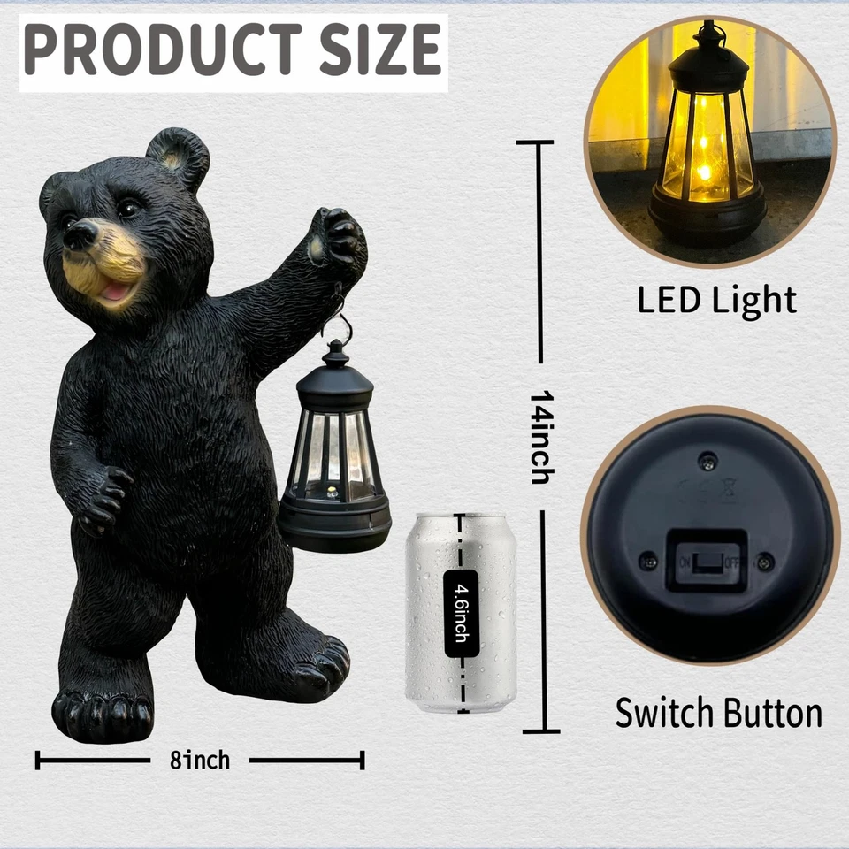 Солнечный фонарь сад статуэтка украшение, открытый медведь статуэтка огни для патио... - Изображение 3 из 4