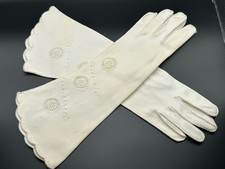 Vintage Ivory Hand Embroiderd Long Ladies Gloves 60  s Small Hand Bridal 13"L