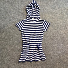 Crewcuts Coverup Girls XS Blue White Striped Hooded Terry Swim Dress