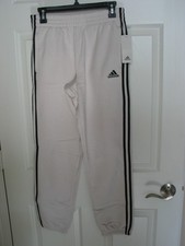 NWT Adidas boys youth size XL 18/20 Cream soft fleece jogger pants 3-stripe