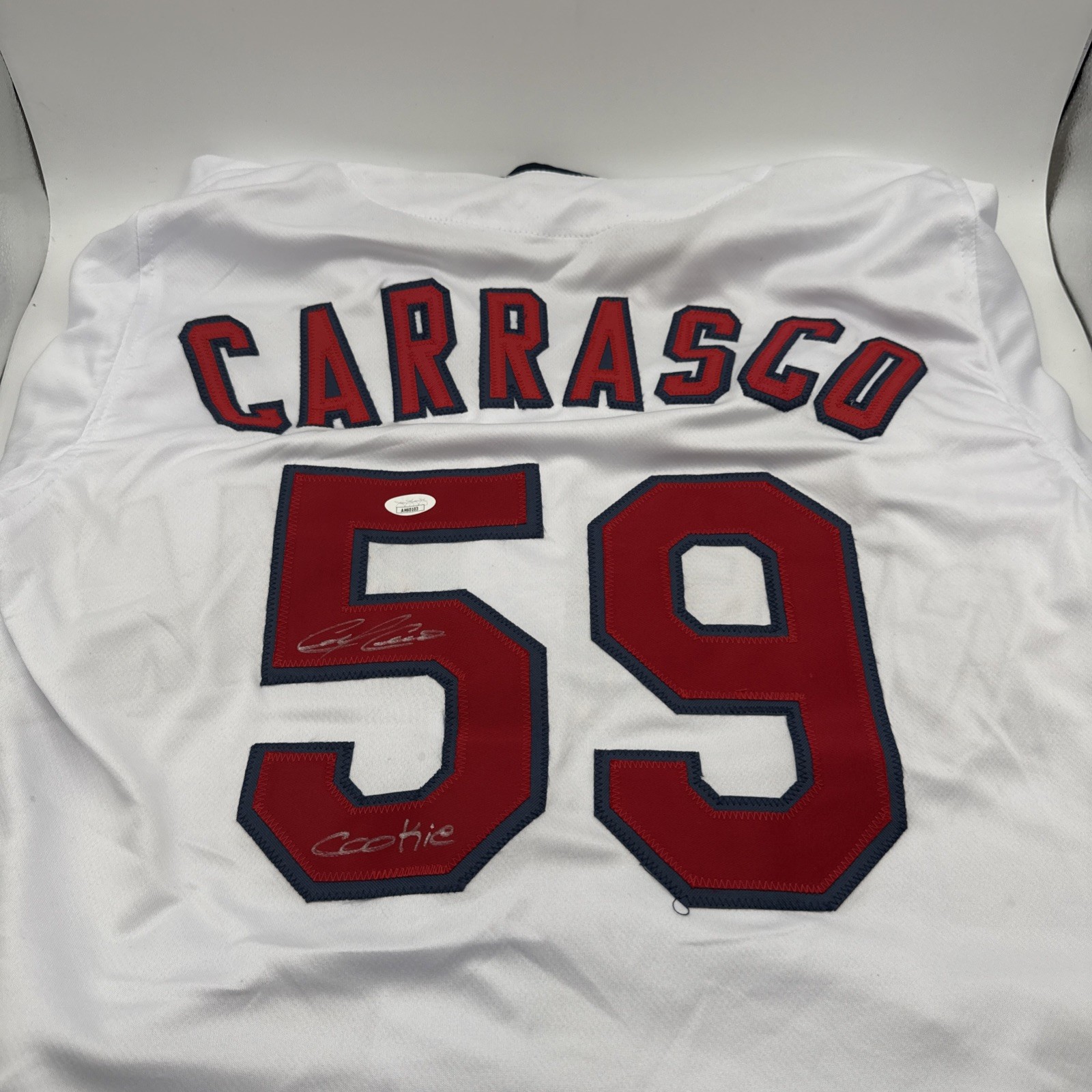 Carlos Carrasco Auto Cleveland Indians Pro Style Jersey "Cookie" Inscribed JSA