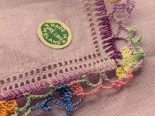 Vintage Irish Linen Handkerchief Lilac Lavender Multi-Color Hand Crochet Edge NO