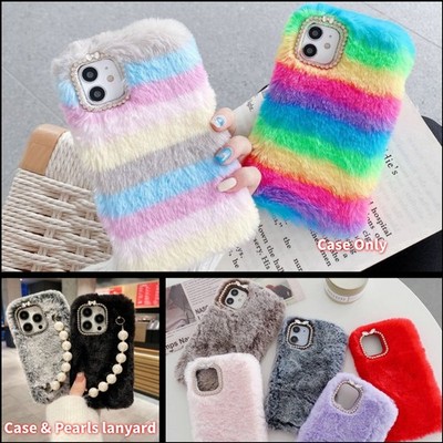 for iphone 14 Case , Girly Faux Bunny Fluffy Soft Warm Phone Cover