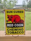Vintage Porcelain Red Coon Sun Cured Chewing Tobacco Sign. Approx.12.75"X16.25"