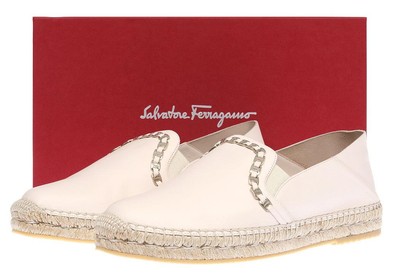 NEW SALVATORE FERRAGAMO TELENDOS BONE CALF CHAIN ESPADRILLES FLT SHOES 9.5 C