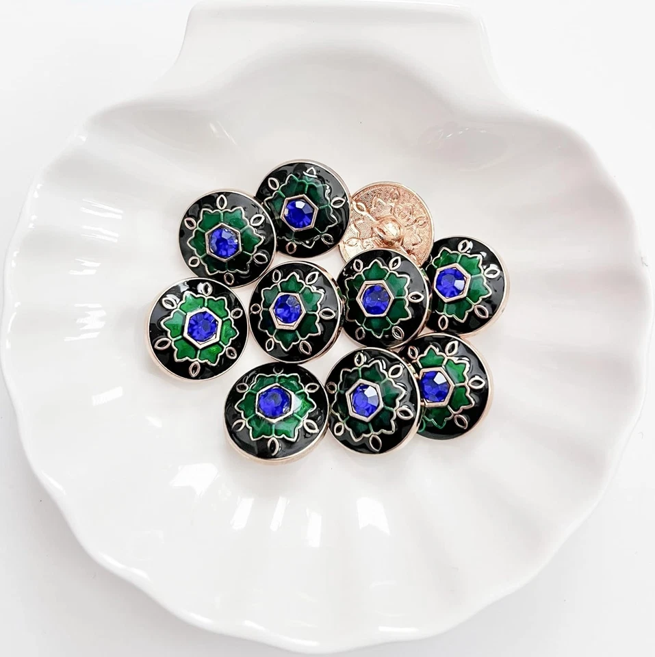 10PC 22mm Blue Gemstone Enamel Gold Metal Buttons for Clothing, Jeans, Crafts - Image 4 of 4