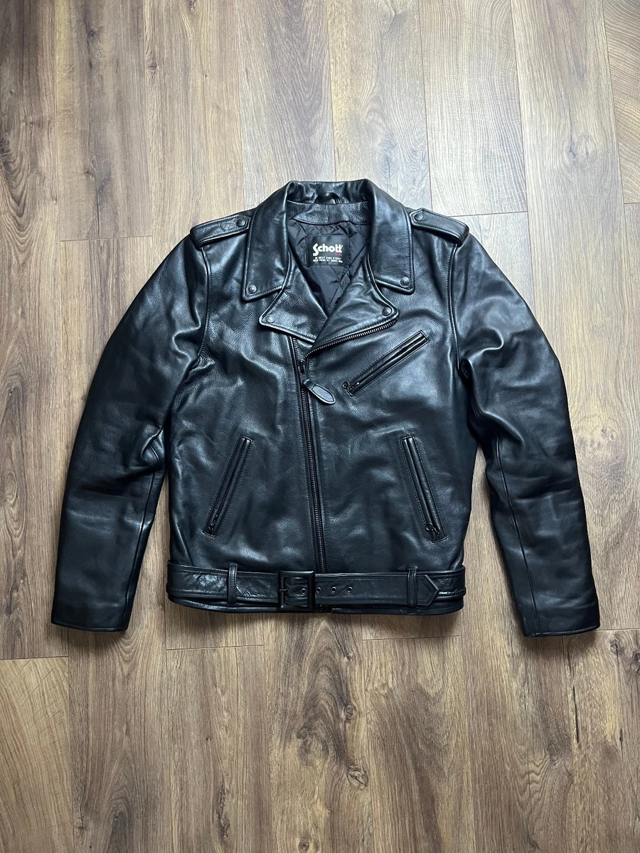 Chaqueta de cuero Schott NYC Perfecto para motociclista negra talla L doble ciclista Zi