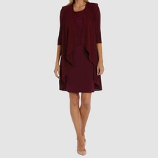 R M Richards Women's Red Rib Metallic 2-Piece Jacket  Dress Set Dress Size 8
