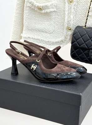 Chanel Slingback Pumps aus Veloursleder & Lackleder Gr. 40