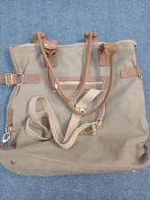 Travel Duffel Bag Beige Brown Leather Trim Holdall Gym Overnight