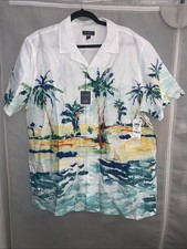 Men's Hawaiian Shirt Short Sleeve Button-Up Beach Palm Trees Size XL