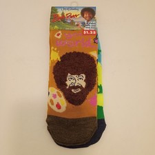 Bob Ross Fuzzy Happy Trees  Beard Novelty Crew Socks Joy of Painting 2 Pair C