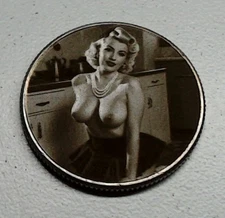 Pin Up In VTG Kitchen Clad Quarter Surface Engraved Hobo Nickel / Love Token