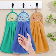 3PCS Hanging Hand Towels Set for Kitchen, Soft Fleece Dishcloths Wall Hanging Wi