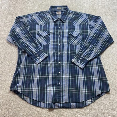 Ely Cattleman Shirt Mens 3XL Tall Plaid Western Pearl Snap Long Sleeve