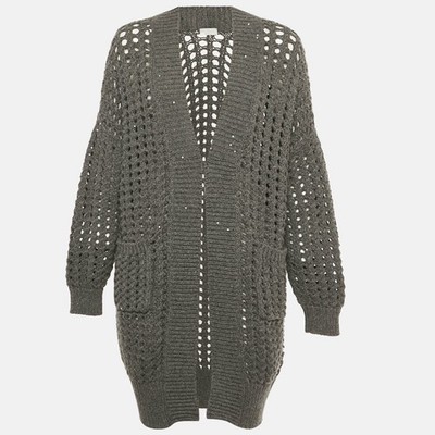 Brunello Cucinelli Grey Sequin Open Knit Cardigan S | eBay