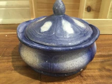 POTTERY COVERED DISh blue white fade  Ceramic Lid ART GLAZE 7''X5''