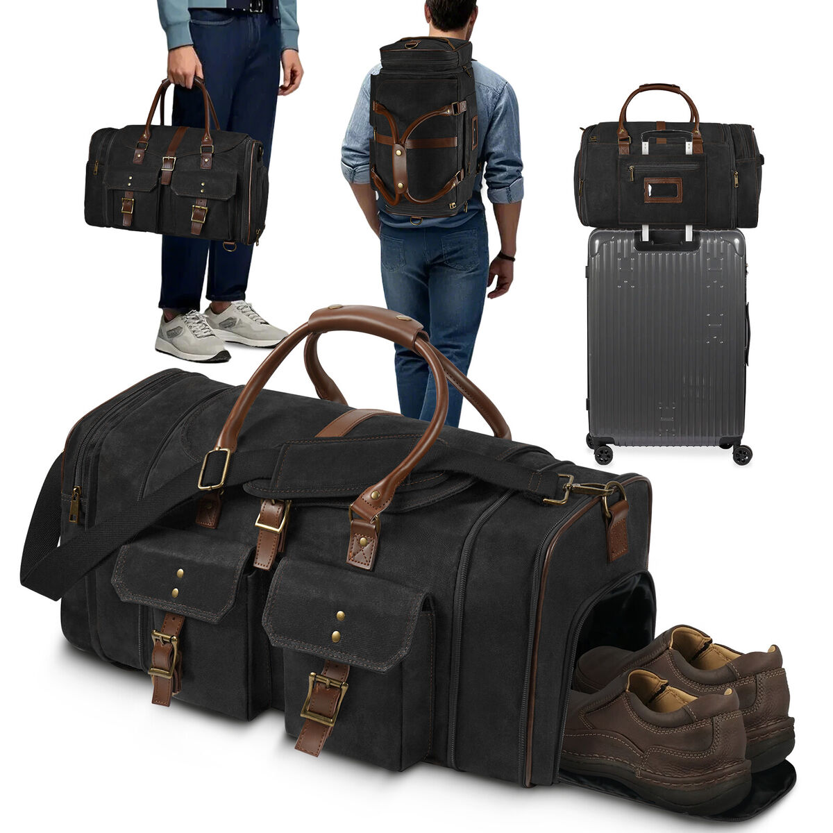 Waxed Canvas Shoulder Carry Duffle Bag Large Travel Backpack Waxed Canvas Shoulder Carry Duffle Bag Large Travel Backpack