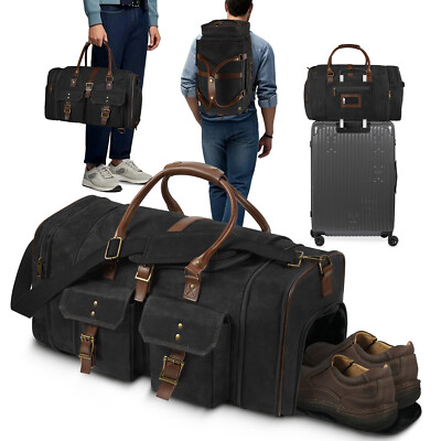 Waxed Canvas Shoulder Carry Duffle Bag Large Travel Backpack