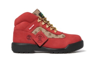 Supreme x New York Yankees Timberland Field Boots, Red US 9.5