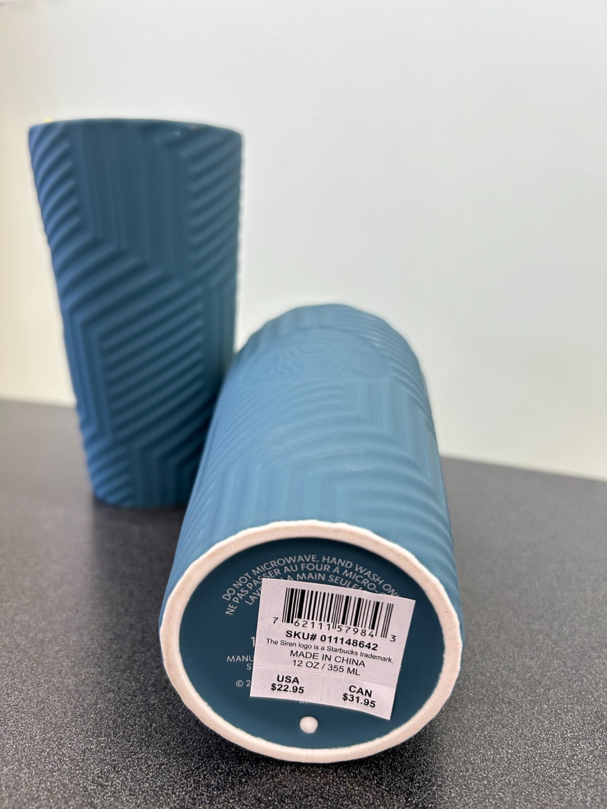 Lot of 2 2024 Starbucks Angular Blue Soft Touch Textured 12oz Ceramic