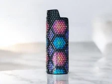 Hexagon & Diamond Rhinestone Metal Shell Lighter Case Cover Fits Bic Lighters